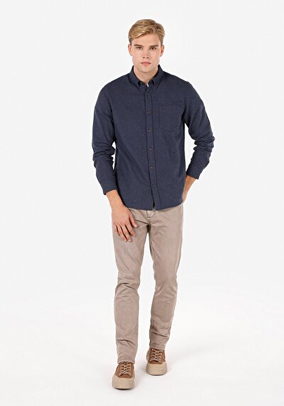 Image de Chemise À Manches Longues Marine Regular Fit Droit Flanelle Homme