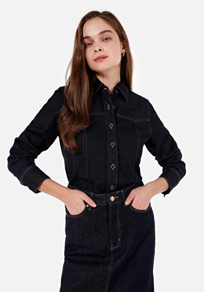 Image de Chemise À Manches Longues Bleu Regular Fit Droit Jean Femme