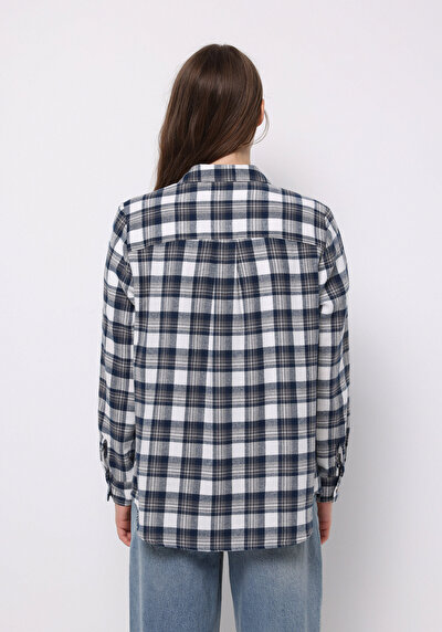 Image de Chemise À Manches Longues Bleu Regular Fit Plaid Sergé Femme