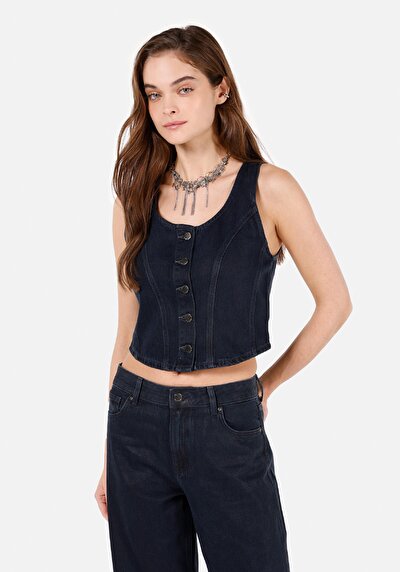 Image de Gilet Bleu Foncé Slim Fit Femme