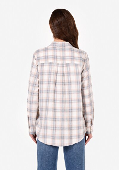 Image de Chemise À Manches Longues Ecru Regular Fit Plaid Sergé Femme