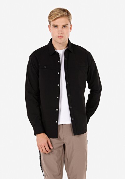 Image de Chemise À Manches Longues Noir Regular Fit Droit Ratière Homme
