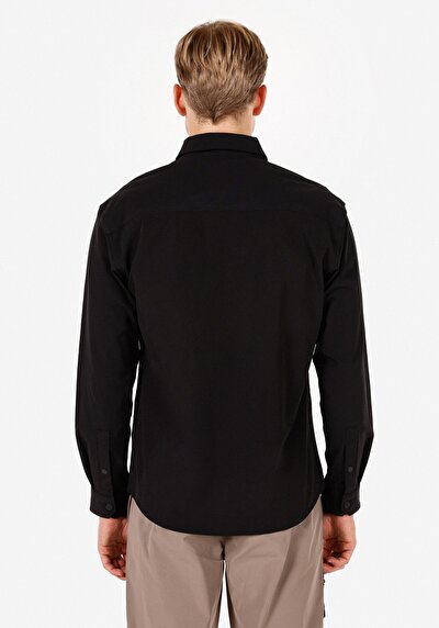 Image de Chemise À Manches Longues Noir Regular Fit Droit Ratière Homme