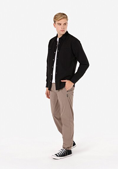 Image de Chemise À Manches Longues Noir Regular Fit Droit Ratière Homme