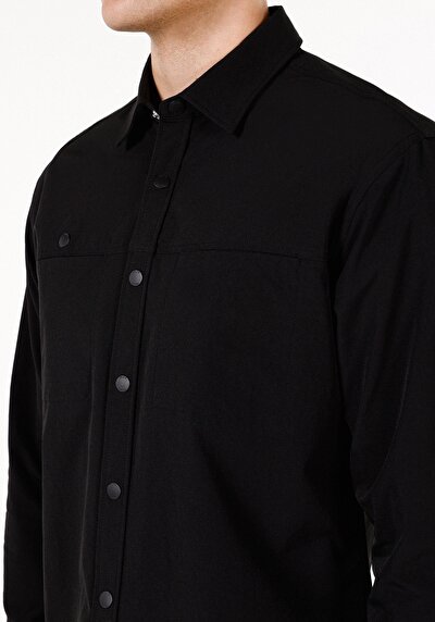 Image de Chemise À Manches Longues Noir Regular Fit Droit Ratière Homme
