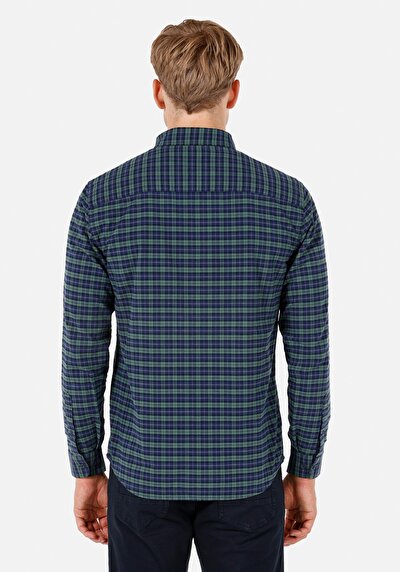 Afficher les détails de Chemise À Manches Longues Vert Regular Fit Plaid Sergé Homme