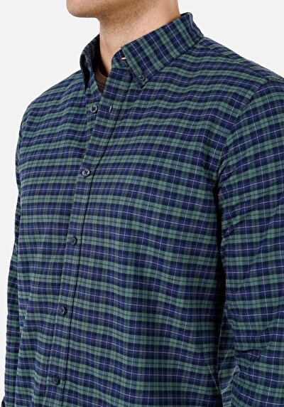 Image de Chemise À Manches Longues Vert Regular Fit Plaid Sergé Homme