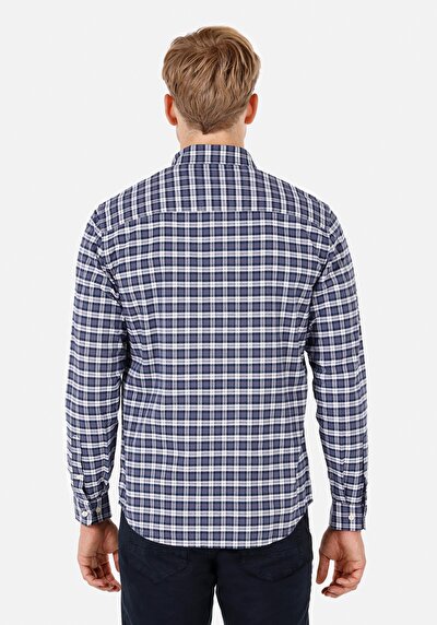 Image de Chemise À Manches Longues Marine Regular Fit Plaid Sergé Homme
