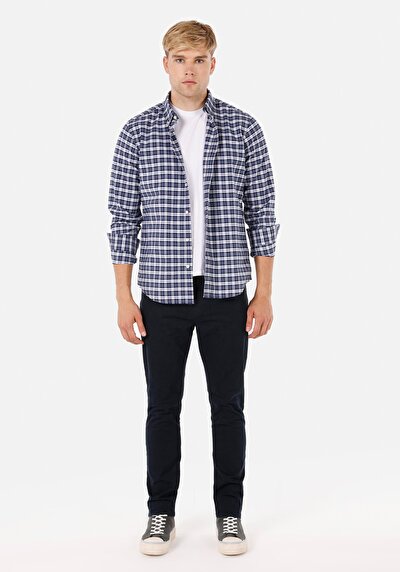 Image de Chemise À Manches Longues Marine Regular Fit Plaid Sergé Homme