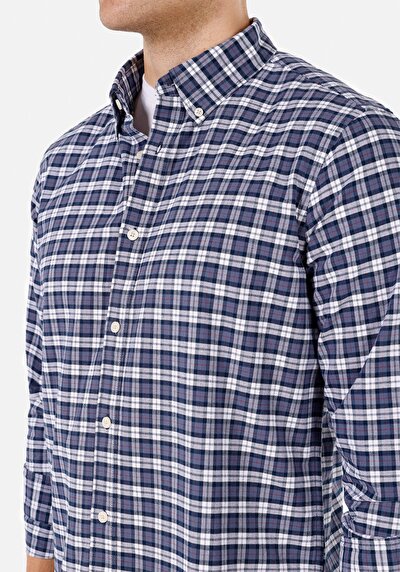 Image de Chemise À Manches Longues Marine Regular Fit Plaid Sergé Homme