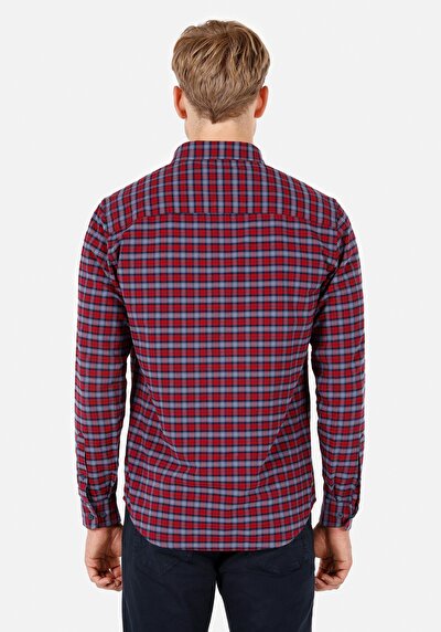 Image de Chemise À Manches Longues Rouge Regular Fit Plaid Sergé Homme