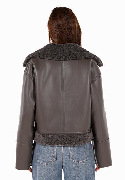 Image de Veste Pu Anthracite Manches Longues  Regular Fit Femme