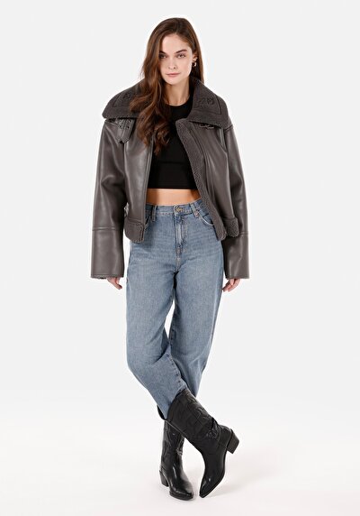 Image de Veste Pu Anthracite Manches Longues  Regular Fit Femme