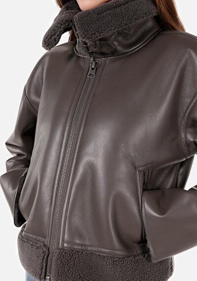 Image de Veste Pu Anthracite Manches Longues Regular Fit Femme