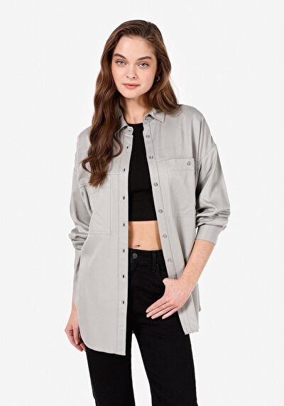 Image de Chemise À Manches Longues Vert Regular Fit Droit Sergé Femme