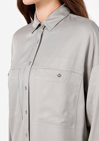 Image de Chemise À Manches Longues Vert Regular Fit Droit Sergé Femme