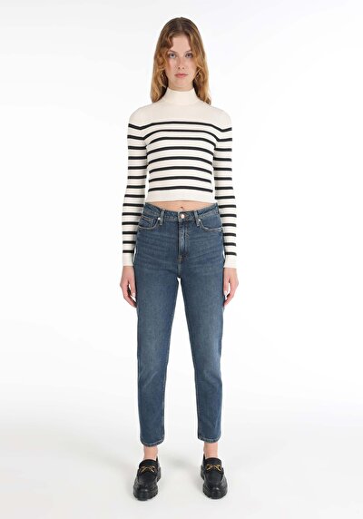 Image de 896 Maria Pantalon Bleu En Mom Fit Femme