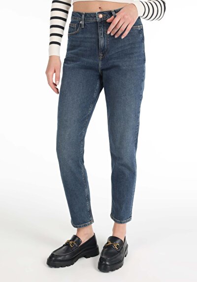 Image de 896 Maria Pantalon Bleu En Mom Fit Femme