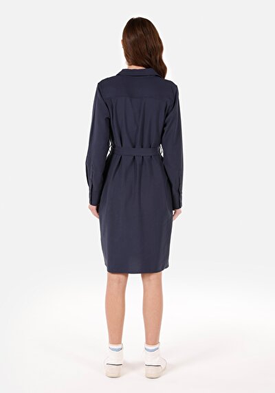Image de Robe Marine Regular Fit Manches Longues Mini Sergé Femme