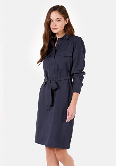 Image de Robe Marine Regular Fit Manches Longues Mini Sergé Femme