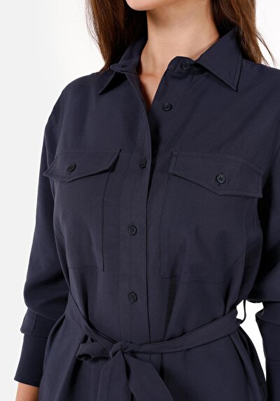 Image de Robe Marine Regular Fit Manches Longues Mini Sergé Femme