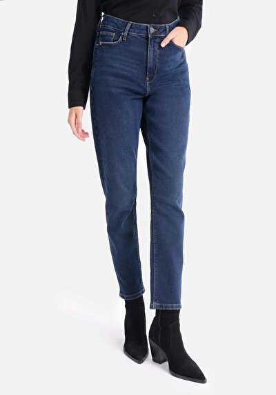 Image de 896 Maria Pantalon Bleu En Mom Fit Femme
