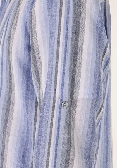 Image de Chemise À Manches Longues Marine Regular Fit Rayé Lin Homme