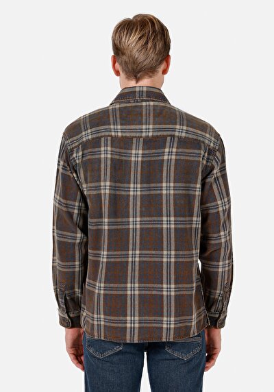 Image de Chemise À Manches Longues Marron Comfort Fit Plaid Flanelle Homme