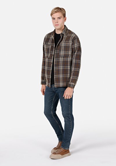 Image de Chemise À Manches Longues Marron Comfort Fit Plaid Flanelle Homme