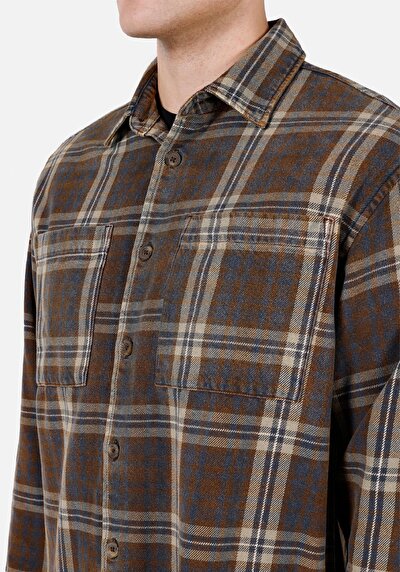 Image de Chemise À Manches Longues Marron Comfort Fit Plaid Flanelle Homme