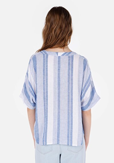 Image de Chemise À Manches Courtes Bleu Rayé Regular Fit Femme