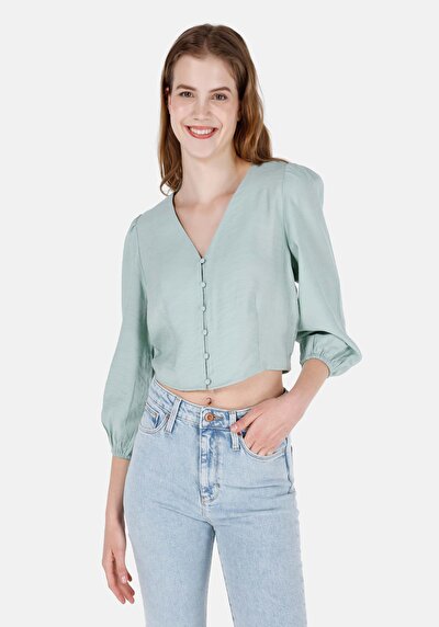 Image de Chemise À Manches Longues Vert Regular Fit Droit Sergé Femme