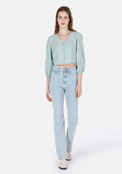 Image de Chemise À Manches Longues Vert Regular Fit Droit Sergé Femme