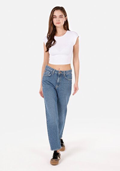 Image de 884 Lauren Pantalon Bleu En Straight Fit Femme