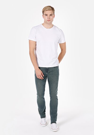 Image de 044 Karl Pantalon Bleu Straight Leg Low Rise En Jean Straight Fit Homme