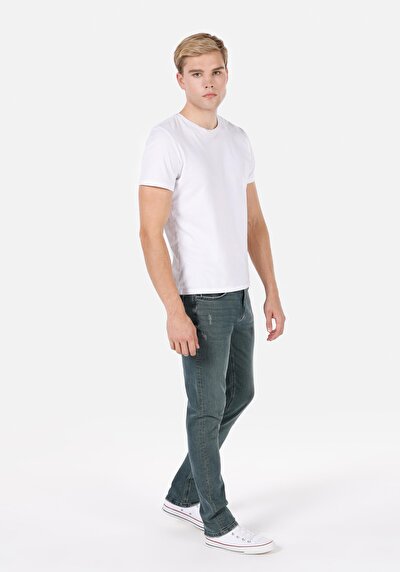 Image de 044 Karl Pantalon Bleu Straight Leg Low Rise En Jean Straight Fit Homme