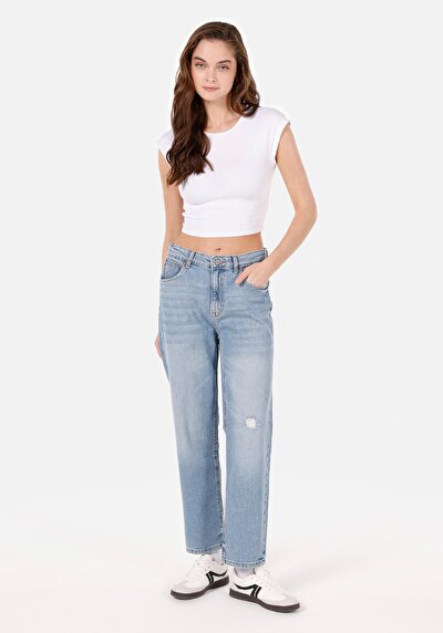 Image de 884 Lauren Pantalon Bleu En Straight Fit Femme
