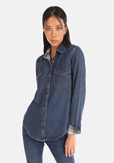 Image de Chemise À Manches Longues Bleu Slim Fit Femme