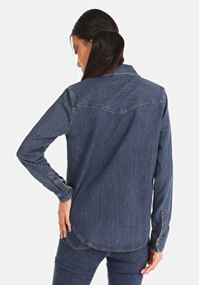 Image de Chemise À Manches Longues Bleu Slim Fit Femme