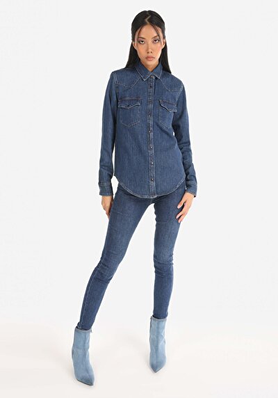 Image de Chemise À Manches Longues Bleu Slim Fit Femme
