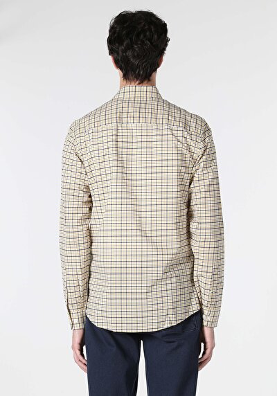 Image de Chemise À Manches Longues Jaune Slim Fit Plaid Oxford Homme