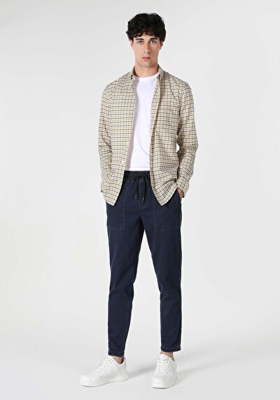 Image de Chemise À Manches Longues Jaune Slim Fit Plaid Oxford Homme