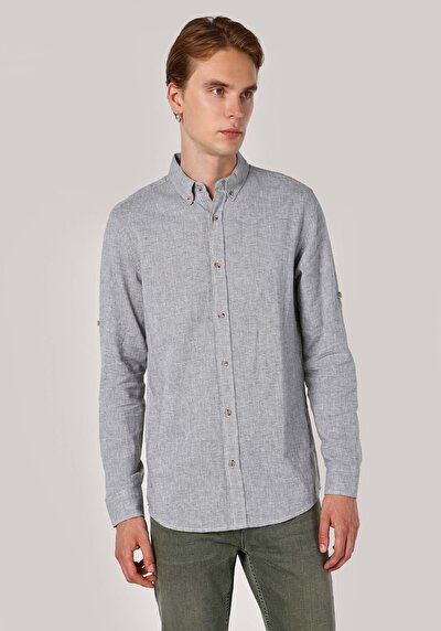 Image de Chemise À Manches Longues Kaki Regular Fit Droit Lin Homme