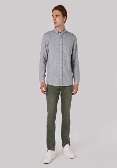 Image de Chemise À Manches Longues Kaki Regular Fit Droit Lin Homme