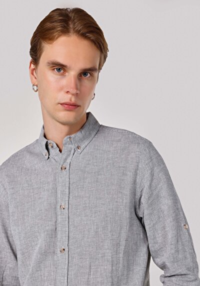 Image de Chemise À Manches Longues Kaki Regular Fit Droit Lin Homme