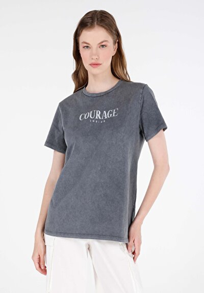 Image de T-shirt À Manches Courtes Anthracite Regular Fit Imprimé Femme