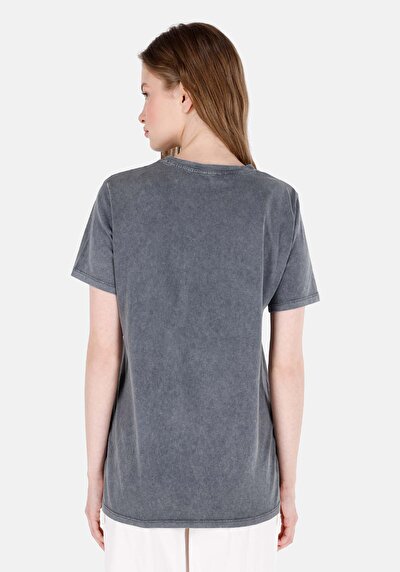 Image de T-shirt À Manches Courtes Anthracite Regular Fit Imprimé Femme