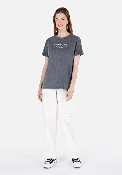 Image de T-shirt À Manches Courtes Anthracite Regular Fit Imprimé Femme
