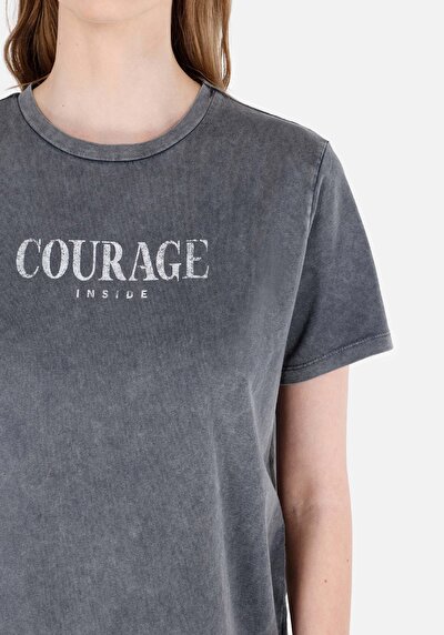 Image de T-shirt À Manches Courtes Anthracite Regular Fit Imprimé Femme