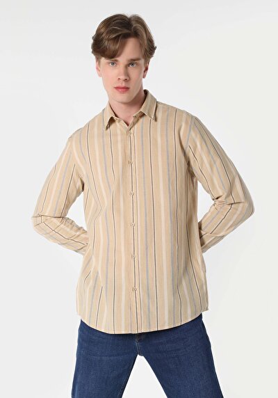 Image de Chemise À Manches Longues Beige Regular Fit   Homme